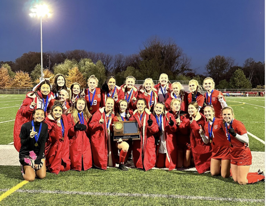 The BSM Girls Soccer team celebrates advancing to the state tournament.