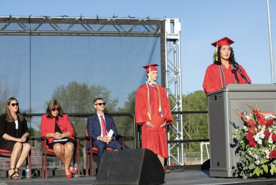 Emily Zagaros, a recent 2022 graduate, giving her senior speech last year at graduation.