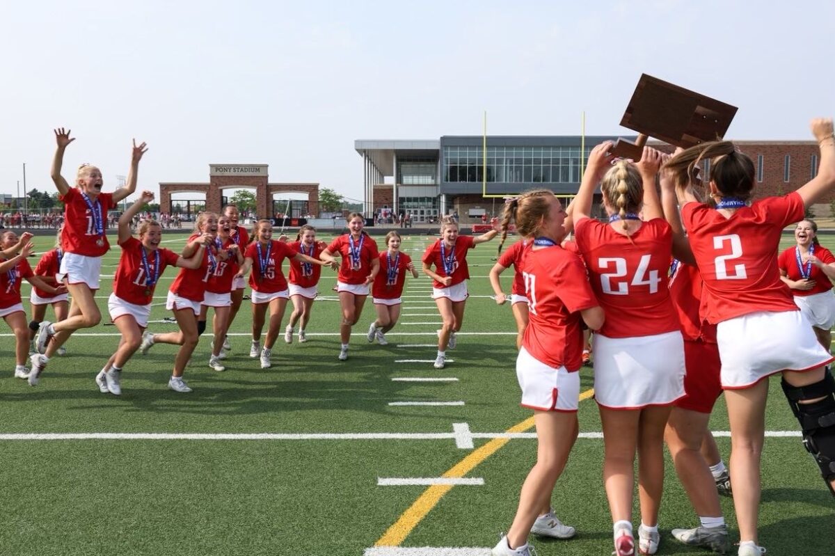 Benilde-St. Margarets captains bring the 2023 MSHL Girls Lacrosse State Championship Title back to their team.