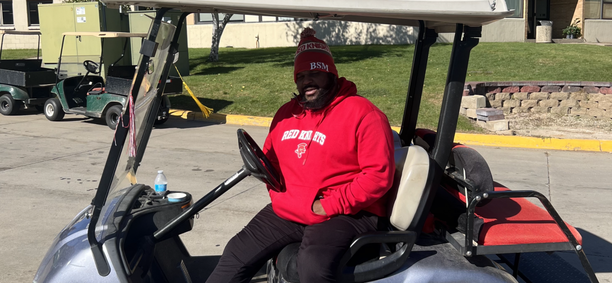 Coach Creer is known for patroling outdoor lunch in his golf car.