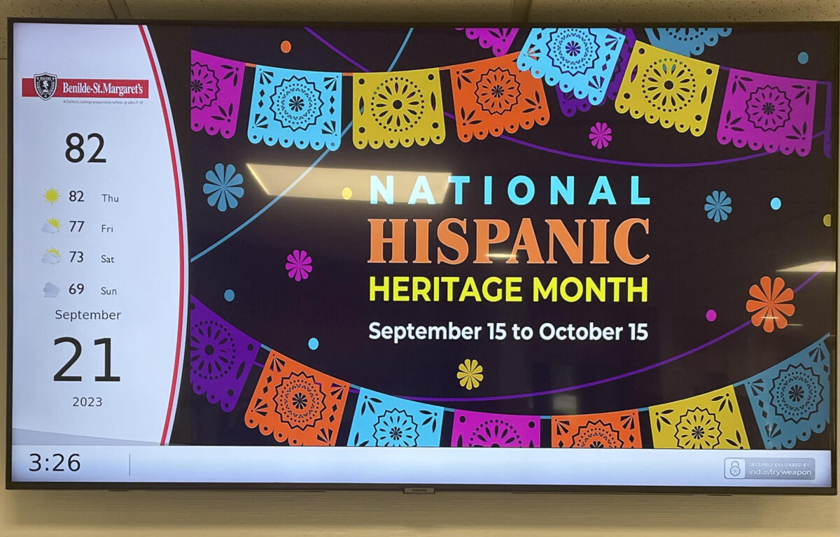 Hispanic Heritage Month promotional posters and slideshows decorate the halls and TVs around BSM.