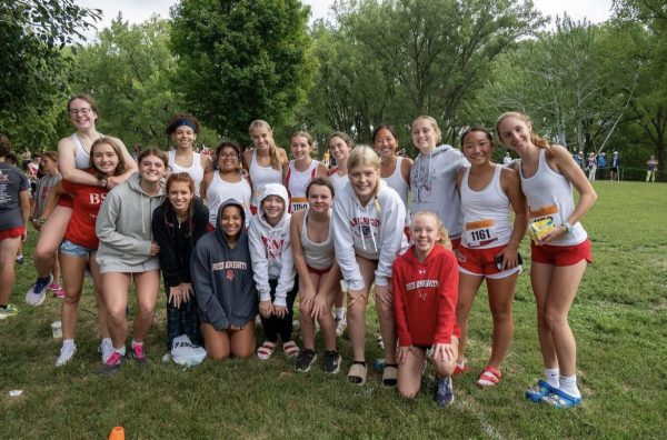 The girls XC team celebrates their first race of the 2023 season.