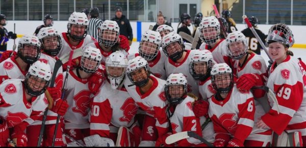 BSM girls hockey team all smiles after their big win.