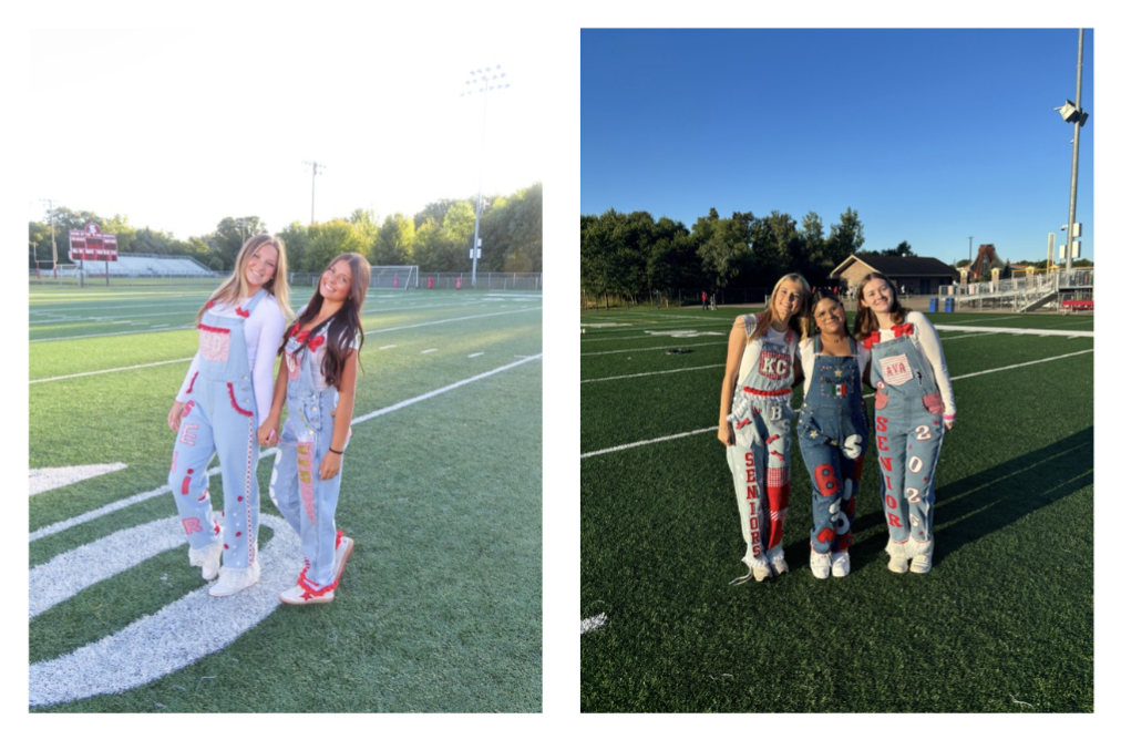 At the senior tailgate, seniors took photos together in their decorated overalls. 