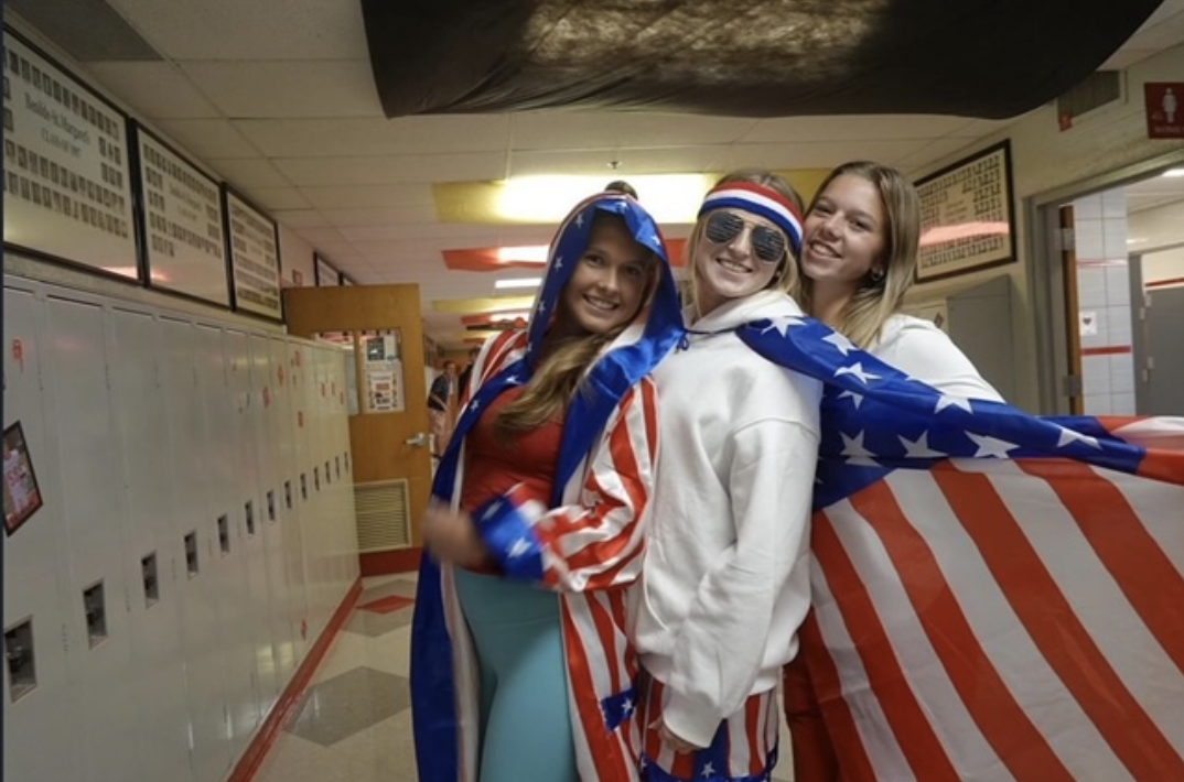 One of our homecoming spirit week dress-up themes was USA. Students wore their best red, white, and blue attire!