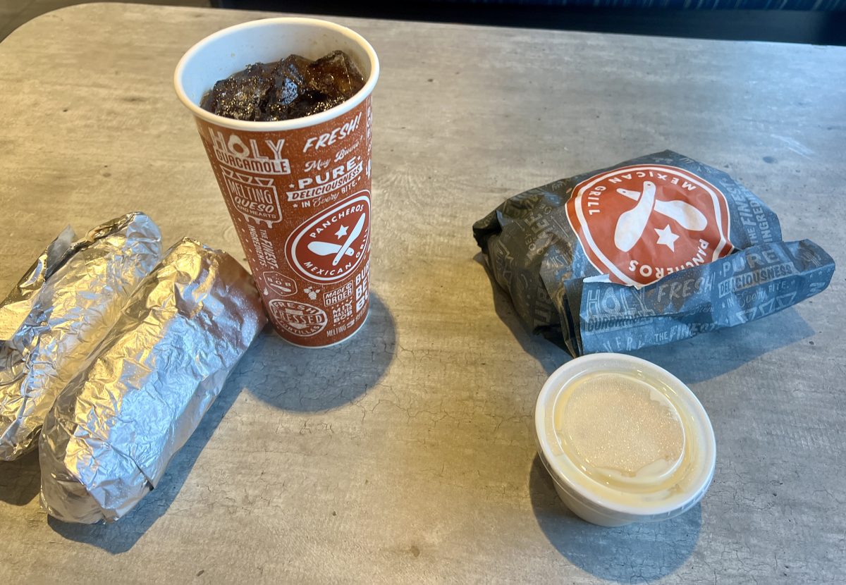 The best meal at Pancheros consists of carnitas tacos, chips and queso, and Pibb.