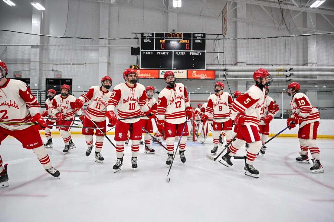 BSM Boys Hockey warming up for game against Chanhassen last January; Captains are ready to fulfill the roles of last years seniors. 