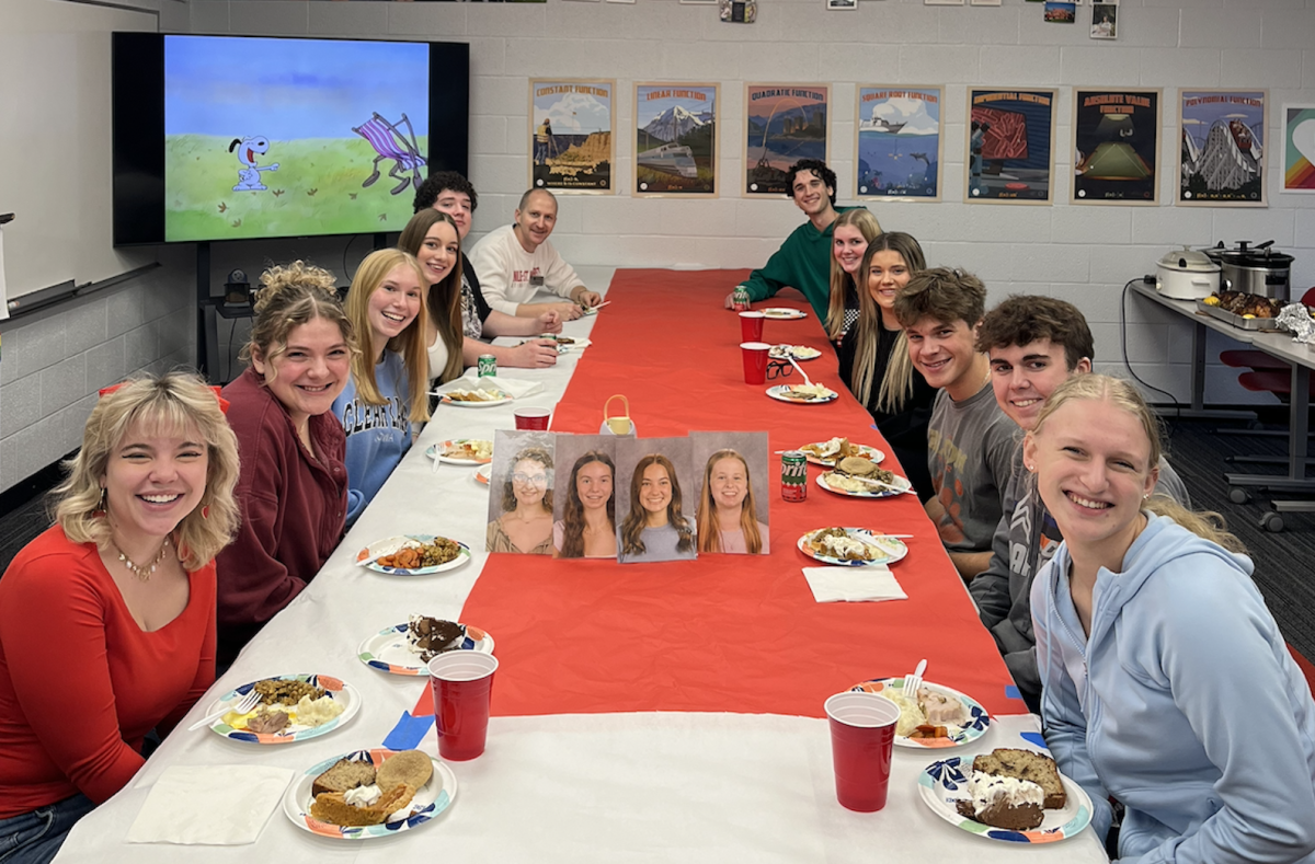 Groess's homeroom arranged their desks to mimic a traditional Thanksgiving table where they shared their meal.