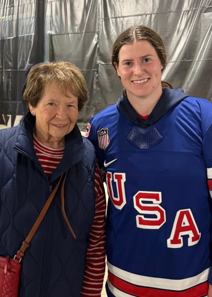 Mary Fran O'Keefe went to watch  BSM Alumni in Milan, Italy this 2026 Olympic season.