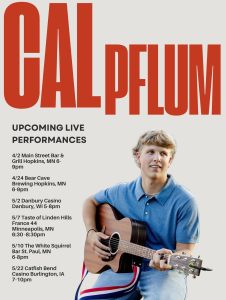 Event Poster for Cal Pflum's performances.